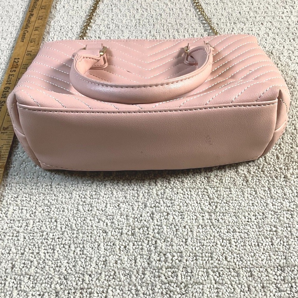 Pink Chevron Quilted Satchel Bag‎ Gold Chain Strap Faux Leather Shoulder Purse - Picture 3 of 4